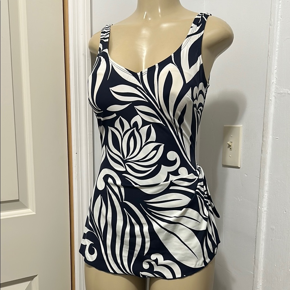 Navy and White Floral Women's Bathing Suit